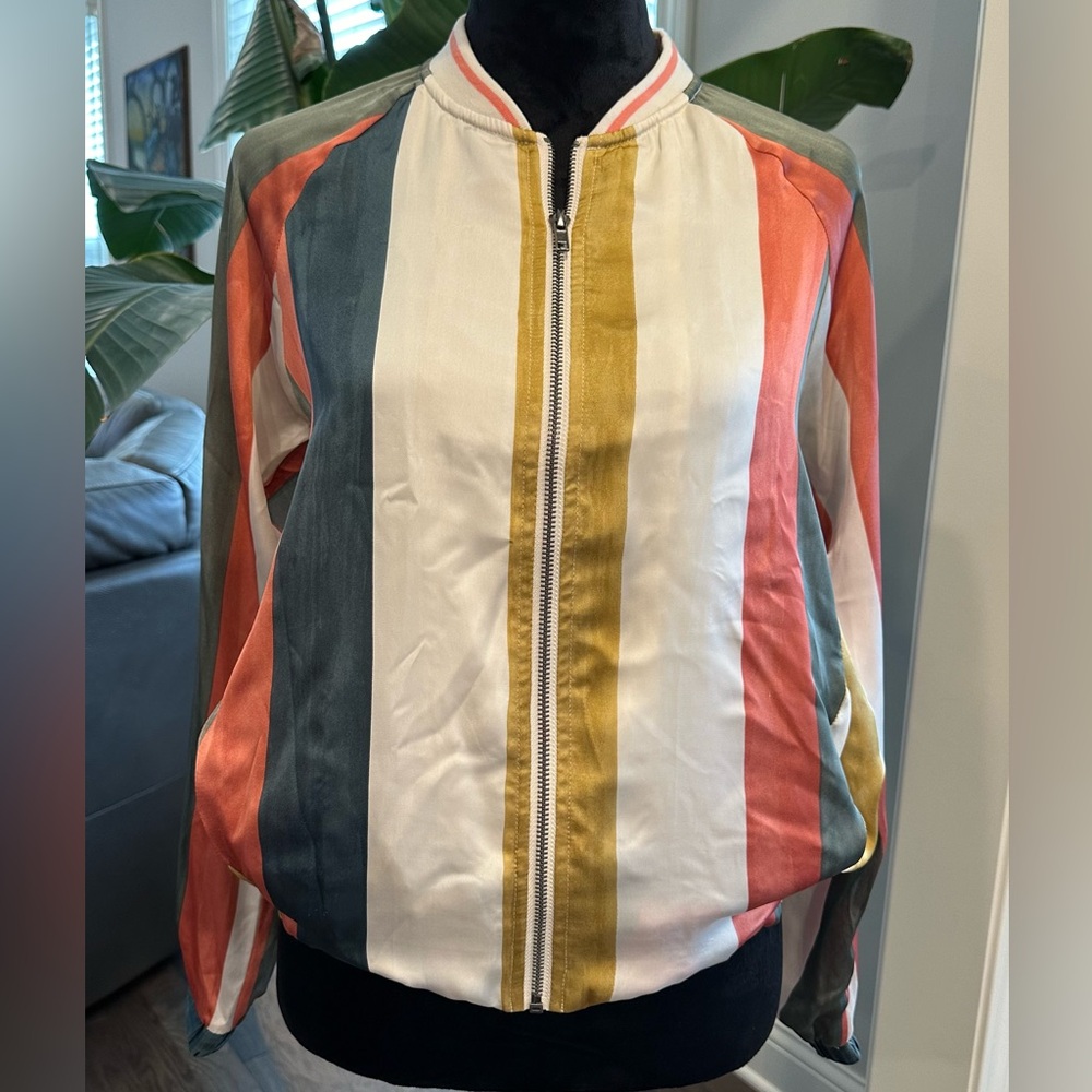 Mystree Striped Bomber Jacket BASEBALL STYLE W/POCKETS Women SIZE-S